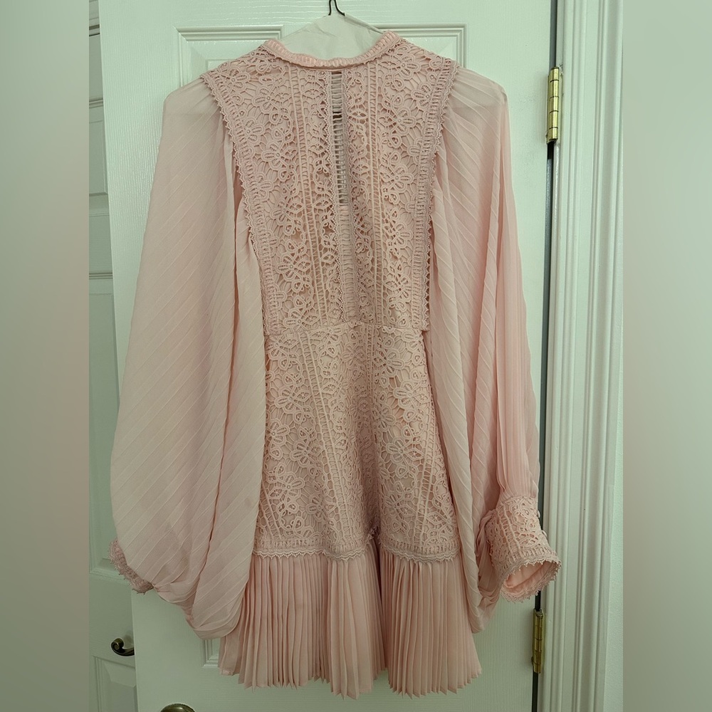 Karlie Pink Crochet Chiffon Sleeve Dress